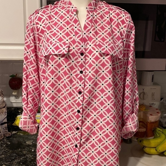 F womens Coral Bay casual long roll tab sleeve button up plus size top 1X.  EUC - Picture 1 of 3
